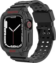 [Fleshy Leaf] Compatible with Apple Watch Band 41mm 40mm 38mm 45mm 44mm 42mm with Protective Case, Military Sport Bumper Shockproof Rugged Men Bands for Apple Watch SE and iWatch Series 7 6 5 4 3 2 1 SE