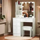 Vanity Table Set Makeup Desk LED 3 Color Lights Mirror and Stool Dressing Table