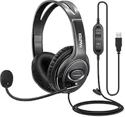 USB Headset with Microphone for CallCenter Skype Chat Computer Phone Headset Mic Noise Cancelling for Drangon Voice Recognition Speech Dictation PC Headphone with Mic Mute Volume Control