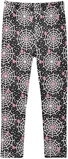 [Joisal] Pink Spiderweb Black Girls Leggings, Flexible for Dance Leggings for Girls, 4-10T