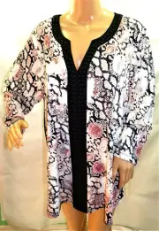 Emaline Women Plus Size 1x 2x Mauve Black Animal Print Tunic Top Blouse Shirt