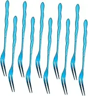 PEPLAYTAL 10pcs Stainless Steel Fruit Forks Reusable Two Prong Dessert Picks for Party Ktv Hotel and Summer Beach Events Stylish Tableware for Appetizers and Snacks Blue