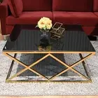 Nicole Gold and Silver Coffee Table with Glass Top