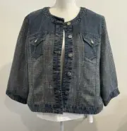New Chico's Denim Mixed Pattern Jacket New Midnight Tweed Large