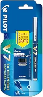 Pilot V7 Cartridge System Liquid Ink Rollerball 0.7 mm tip Single Pen with 3 Refills - Blue