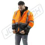 JORESTECH Mens High Visibility Waterproof Bomber Jacket, Orange, Large