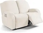 Ruaozz Recliner Sofa Covers Recliner Chair Covers Couch Covers for Reclining Couches with Pockets Washable Furniture Protector with Elastic Bottom (2 Seater, Ivory)