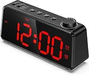 ANJANK Digital Alarm Clock with Radio | Dimmable LED Display | Mains Operated with Battery Backup | Dual Alarm with Weekday or Weekend | USB Charging Station | Easy to Read Red Numbers for Seniors