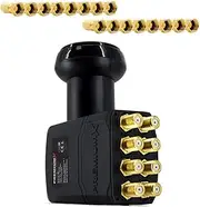 PremiumX Octo LNB Direct Connection 8 Participant Receiver Satellite TV Signal Converter HD 4K Including 16x F-Connectors Gold-Plated with Sealing Ring