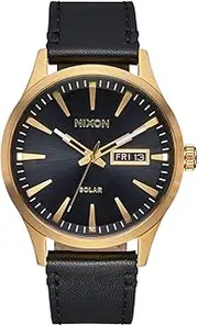 [NIXON] Sentry Solar A1347-100m Water Resistant Stainless Steel Solar Powered Analog Watch (40 mm Watch Face, 20-18 mm Custom Tapered Genuine Leather Band)