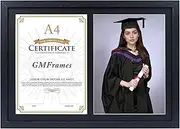 GraduationMall Black Graduation Frame A4 Certificate and 8x10 Photo Dual A4 Picture Frame Document Frame with Black Mount