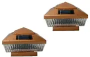 Solar Post Cap Light 2 Pcs 5x5 Solar Copper Color Square 5 LED Bulbs Fence Light