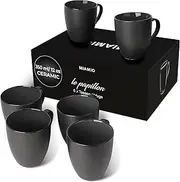 MIAMIO - 6 x 350 ml Stoneware Coffee Mug/Cup Set - Le Papillon Collection (Black)