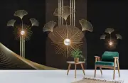3D Ginkgo Leaf Sun Abstract Wallpaper Wall Murals Removable Wallpaper