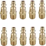 Brass 1/4-Inch NPT Male Industrial Air Hose Quick Connect Adapter, Air Coupler and Plug Kit, Air Compressor Fittings, 10pcs (Male NPT)
