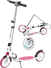[Hyiatyo] LED Light Wheels Scooter for Kids Ages 8-12 with Handbrake, 200mm Big Wheels Scooter for Adults with Carry Strap and Front Shock Absorption, Foldable Scooters for Teenagers 11-15
