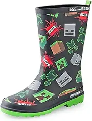 [Minecraft] Boys Wellington Boots | Kids Wellies with Creeper & Skeleton Character Face and TNT Block Graphic Print in Black