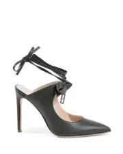 Dee Ocleppo Leather Mules Bow Detail Pointed Toe - Military Green -Size 39