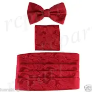 New In Box Brand Q Paisley Cummerbund Bowtie Hankie Set Wedding Prom Red