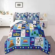 Feelyou Kids ABC Alphabet Comforter Set Twin Size, Educational Bedding Set Boys Girls Learning Duvet Insert Teens Bedroom Decor Microfiber Bed Set