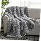 Faux Fur Throw Blanket for Couch, Fuzzy Soft Plush Thick Throw(50" x 60") Grey