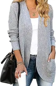 [MEROKEETY] Womens Long Sleeve Open Front Cardigans Chunky Knit Draped Sweaters Outwear