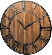 Giantex Round Wall Clock, Wall Clock with Large Roman Numerals, Decorative Wooden Wall Clock, Retro Metal and Solid Oversized Wood Clock Silent, Rustic Wall Clock for Living Room Bedroom Office
