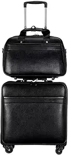 [Habrur] Checked Luggage Carry On Luggage 16in Suitcase PU Leather Men Business Suitcase Wheels Cabin Password Trolley Travel Bag Luggage Suitcase (Color : Brown, Size : 2 Piece Set)