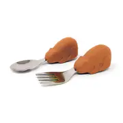 Tiny Twinkle - Silicone Stainless Steel Training Utensils - Cinnamon Bear