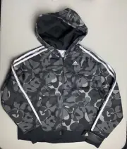 Girls Adidas Zip Up Jacket Hoodie Sweater Black Camo XL (16) New With Tags
