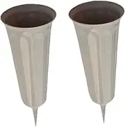 Outdoor Memorial Flower Vase Stake In-Ground Cemetery Grave Site Vases- 10inch with Long Detachable Stake Attached - Set of 2-Light Gray