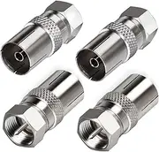 4 Pack TV T/F Type Connector Socket to RF Coax Aerial Adapter, Metric F Male TV9.5 Female RF Adapter
