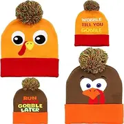 [Fancy Land] 2 Pcs Turkey Beanie Hat Thanksgiving Turkey hats for Women Man Funny Knitted Cap Thanksgiving Costume Dress Up Party Hats Pom Pom