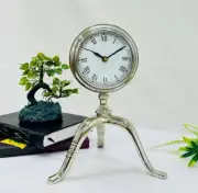 Nautical Maritime ~ Antique Silver color Clock Finish with Tripod Desktop ~ Tabl