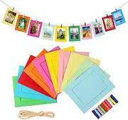 LEJHOME Paper Picture Frames, 30pcs Photo Frames for 4x6in Photo, Multi Color 30 Clothespins Photo Hanging Display Frames with 3 Ropes for Home and Wedding Decoration