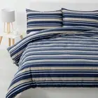 Jason Commercial King Bed Brighton Quilt Cover Set 240x210cm Blue/Oatmeal Stripe