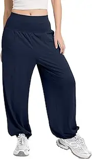 [Mintreus] Women's Harem Pants, High Waist Boho Palazzo Trousers with Front Pockets Summer Hippie Pants 2025, Sapphire Blue, X-Large