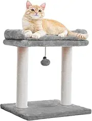 Cat Tree with Top Perch, Removable Cover, Natural Sisal Scratching Post, and Dangling Ball for Indoor Cats, Grey