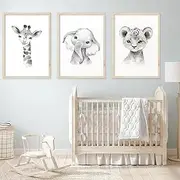 Safari Nursery Wall Art Decor Baby Animal Canvas Wall Art Baby Room Nursery Pictures Kids Artwork Safari Jungle Animal Prints Giraffe Elephant Tiger Painting Set of 3 for Bedroom 16x24 Inch Unframed