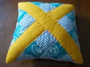 Vintage Quilt Block Pillow Hand Quilted Yellow/Green/Dot Cross/Diamond Pattern