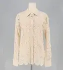 NWT HOUSE OF HARLOW 1960 Cream Open Crochet Collared Button Front Top Size S