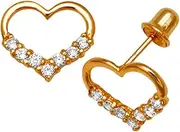 [JewelryWeb] 14k Yellow Gold CZ Simulated Diamond Love Heart Screw Back Earrings 8x9mm Stud Earring for Women
