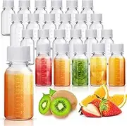 Zubebe 24 Pcs Plastic Bottles with Caps Clear Ginger Shots Bottles with Lids Leak Proof Small Juice Bottle for Freezer Mini Water Bottle Containers for Drink Milk Beer Coffee Liquid (2 oz)