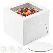 ZORRITA 2 Pack Cake Boxes, 10 x 10 x 8 Inches Tall Bakery Box with Window and Cake Boards, Disposable Cake Containers for Wedding, Birthday, Party