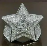 5 Ct Round Cut Moissanite 5 Point Star Wedding Men's Ring 14K White Gold Plated