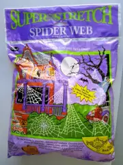 Super Stretch Spider Web Halloween Decor White Four Spiders 20x10 Indoor/Outdoor