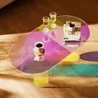 Colorful Acrylic Coffee Table Iridescent Glass End Side Table Oval Accent Table