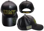 Army Letters Emblem on Bill PU Leather Black Embroidered Cap Hat CAP501AP