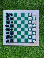 Marble Chess Set Game with Malachite Inlaid Stone Queen's Gambit Handmade Gifts