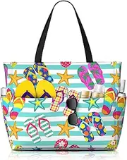 [MAHIPOCI] Beach Bag Tote Bags Waterproof Sandproof for Women Large Beach Tote Bag Foldable with Pockets for Weekend Vacation